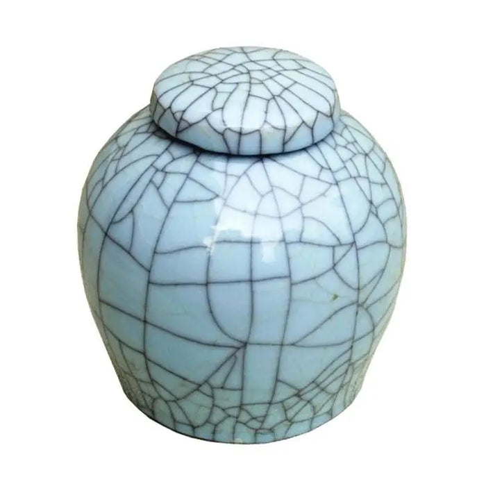 Crackle Celadon Lidded Round Ming Keepsake Urn