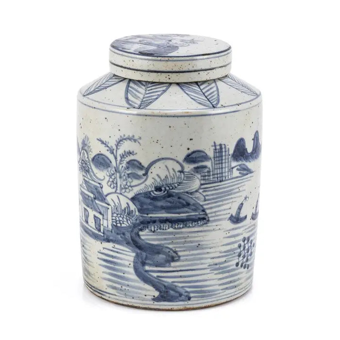 Blue and White Village House Keepsake Urn