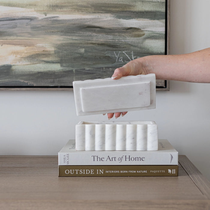 Fluted Memory Box Marble Scallop Design White