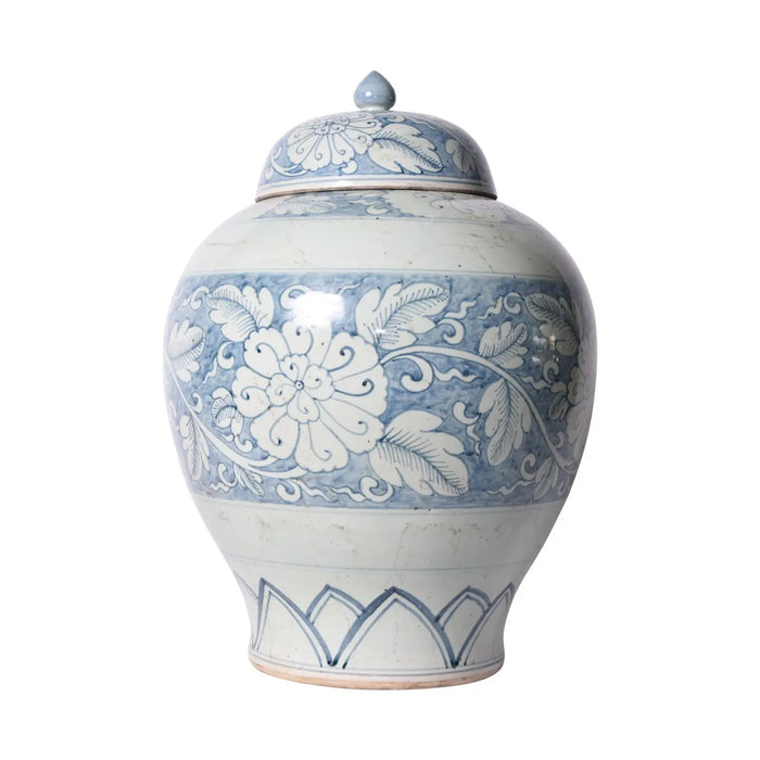 Blue and White Lidded Peony Jar Keepsake Urn