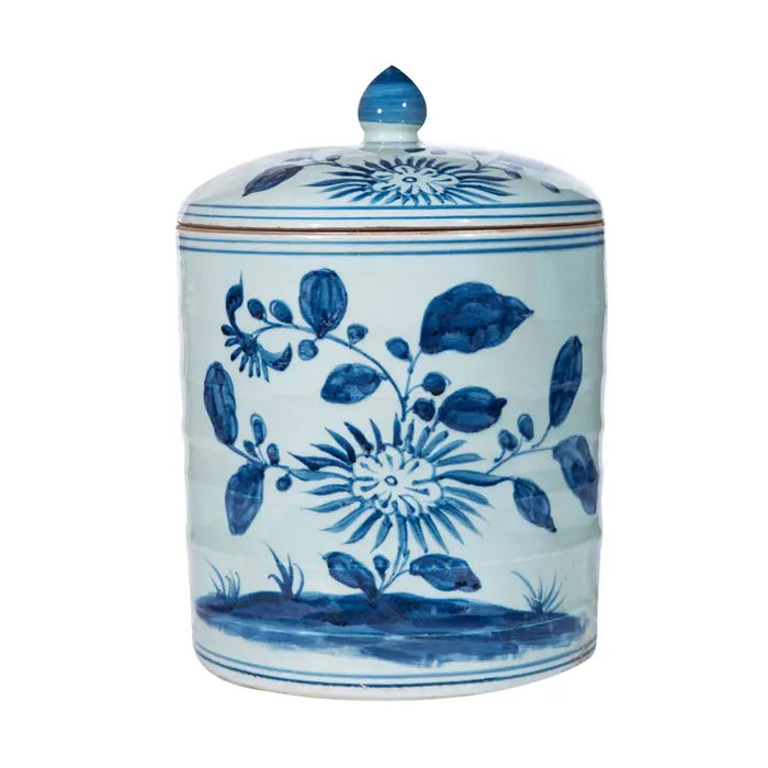 Blue White Leaf Petal Urn
