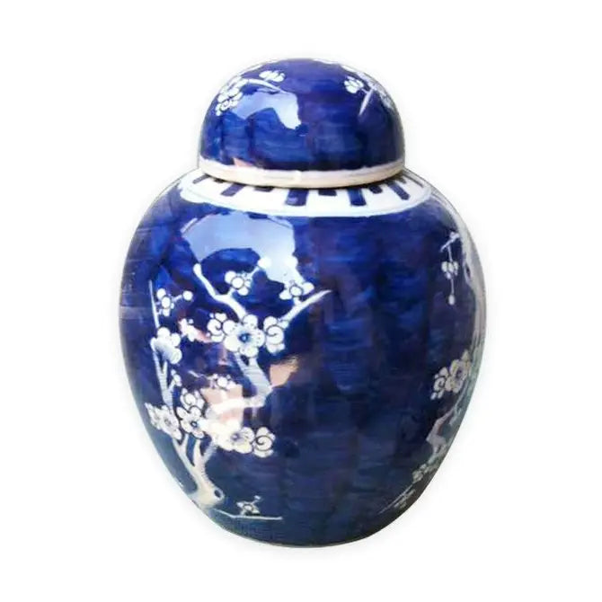 Blue and White Plum Lidded Keepsake Urn
