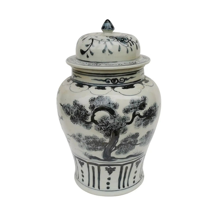 Indigo Porcelain Temple Keepsake Urn Plants Motif Small