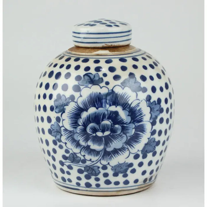 Blue and White Peony Dots Keepsake Urn