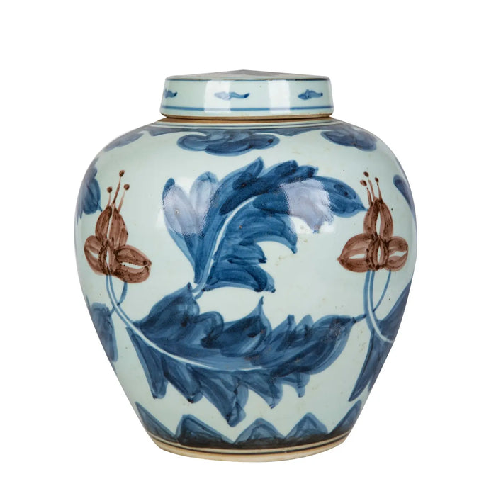 Ashley Blue & White Moka Flower & Leaf Ming Keepsake Urn