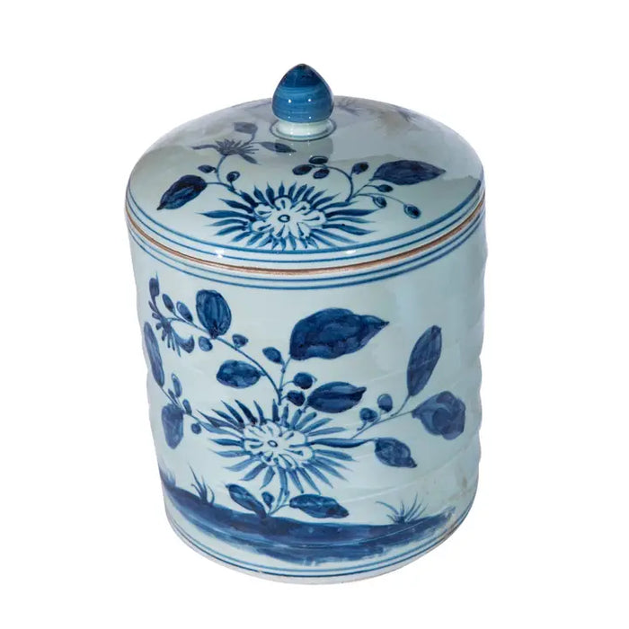 Blue White Leaf Petal Urn