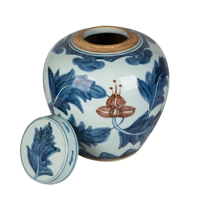 Ashley Blue & White Moka Flower & Leaf Ming Keepsake Urn