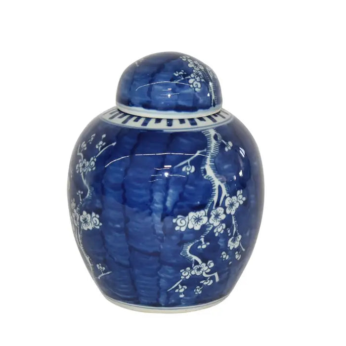 Blue and White Plum Lidded Keepsake Urn