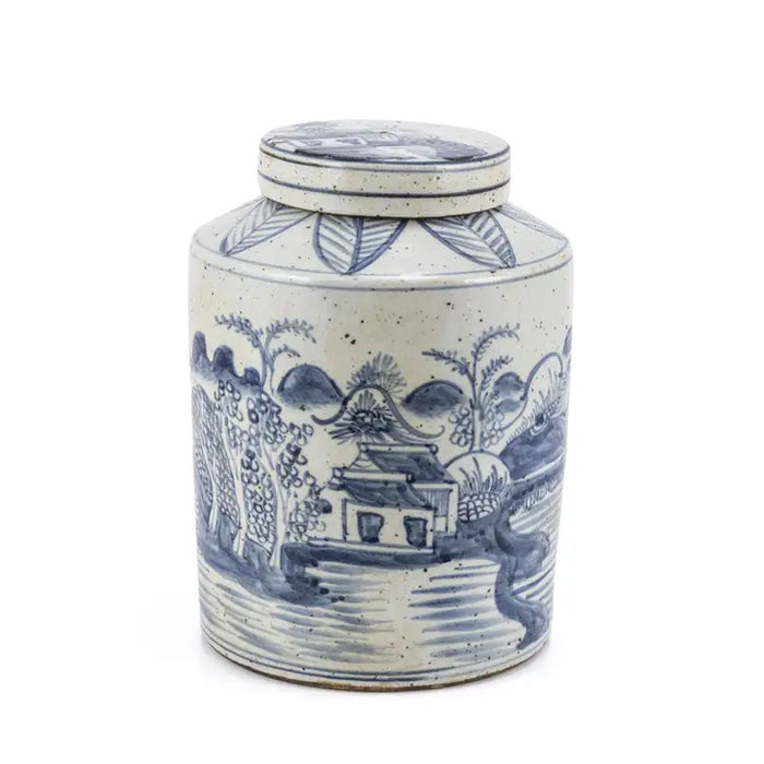 Blue and White Village House Keepsake Urn